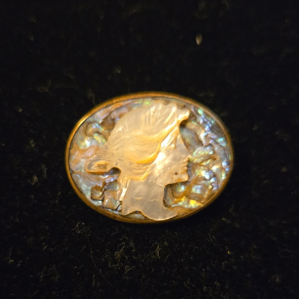 Victorian Mother Of Pearl Cameo On Abalone Brooch